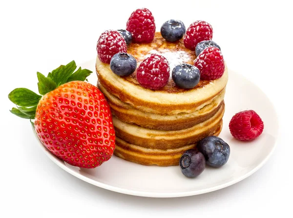 Pile Pancakes Berries Isolated — Stock Photo, Image