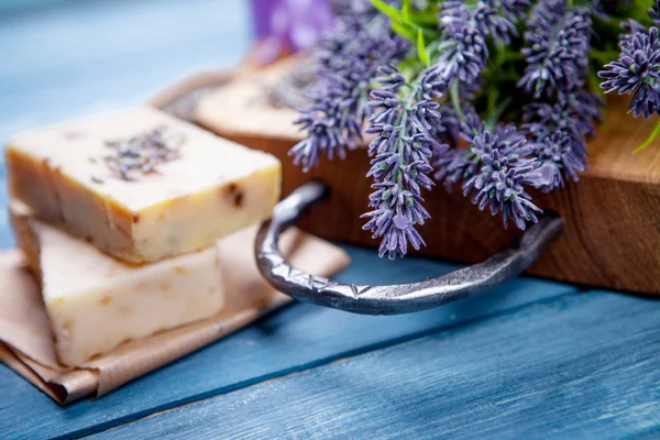 Lavendel Spa Inställning Wellness Tema Med Lavendel Produkter — Stockfoto