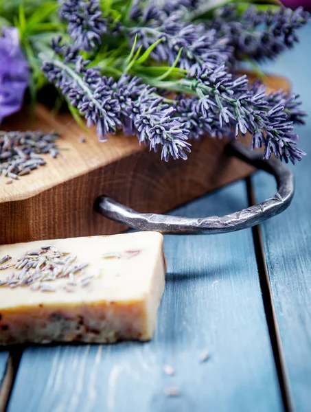 Ambiente Spa Lavanda Tema Bem Estar Com Produtos Lavanda — Fotografia de Stock