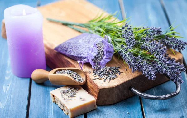 Lavendel Wellness Instelling Wellness Thema Met Lavendel Producten — Stockfoto