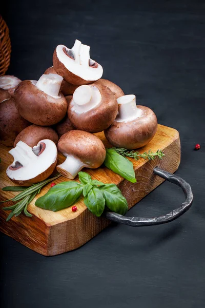 Fresh Champignon Mushrooms Wooden Table — Stock Photo, Image