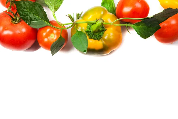 Assorted Tomatoes Vegetables Isolated White Background Photo Your Design — Stock Photo, Image