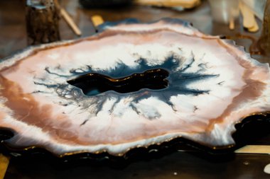 Epoksi reçine sanatı. Tasarım için soyut kompozisyon. Makro fotoğrafı