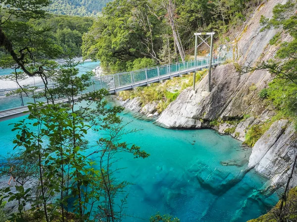 Yeni Zelanda Mavi Havuzu Köprüde Salıncak — Stok fotoğraf