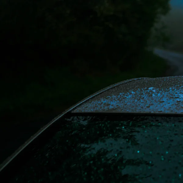 rainy parked car on a moody dark day