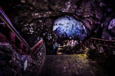 Jeju, Güney Kore - Nisan 8,2018: Manjanggul Mağarası, UNESCO Dünya Miras Listesi için giriş.