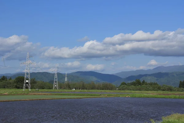 Primavera Campo Arroz Akita Japón Paisaje — Foto de Stock