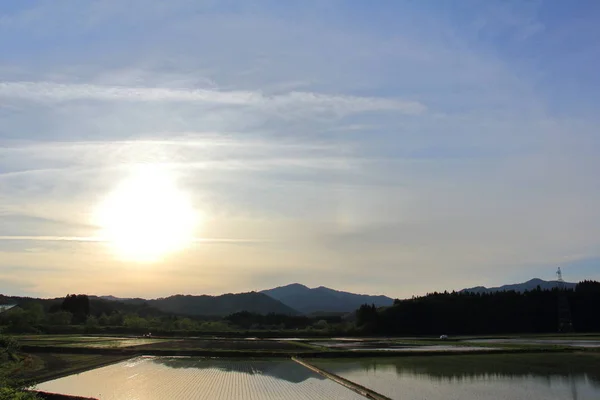 Primavera Campo Arroz Akita Japão Paisagem — Fotografia de Stock