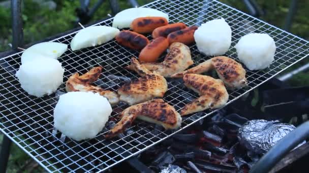 Churrasco Carvão Fumo Fogo — Vídeo de Stock