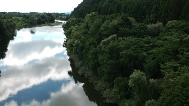 Luftaufnahme Japan Natur Fluss Blauer Himmel Landschaft — Stockvideo