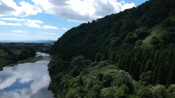 Aerial View Japan Natuur Blauwe Hemel Rivierlandschap — Stockvideo