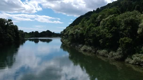 Εναέρια Άποψη Ιαπωνία Φύση Ποταμού Μπλε Ουρανό Τοπίο — Αρχείο Βίντεο