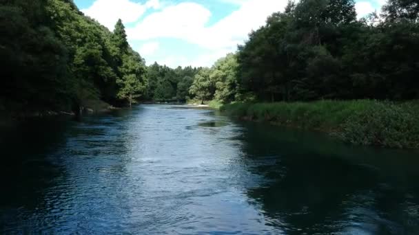 Vista Aerea Giappone Natura Fiume Blu Cielo Paesaggio — Video Stock