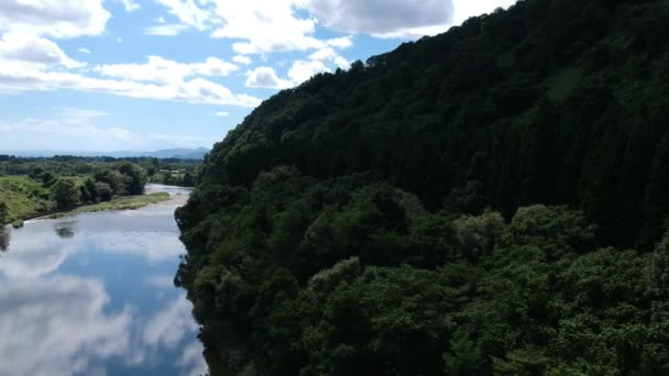 Vista Aérea Japón Naturaleza Río Azul Cielo Paisaje — Vídeos de Stock