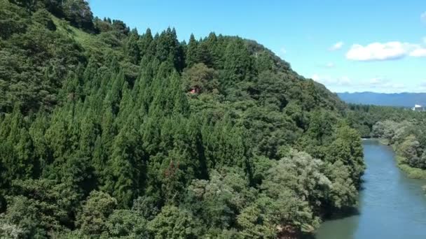 Αεροφωτογραφία Υπέροχο Φυσικό Τοπίο Μπλε Του Ουρανού Ποτάμι Βουνό — Αρχείο Βίντεο