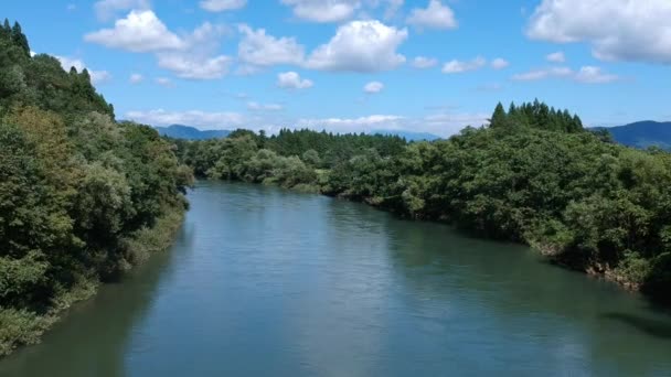 Widok Lotu Ptaka Cudowne Naturalne Krajobrazy Błękitne Niebo Rzeki Góry — Wideo stockowe