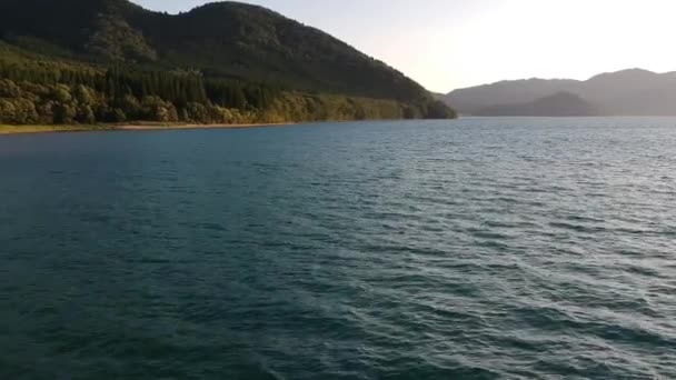 Vue Aérienne Spectaculaire Coucher Soleil Lac Plage Tazawako — Video