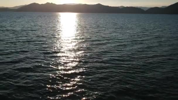 Vue Aérienne Spectaculaire Coucher Soleil Lac Plage Tazawako — Video