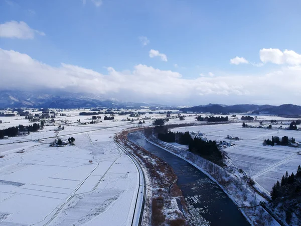 Vista Aérea Del Paisaje Invernal Japón — Foto de Stock
