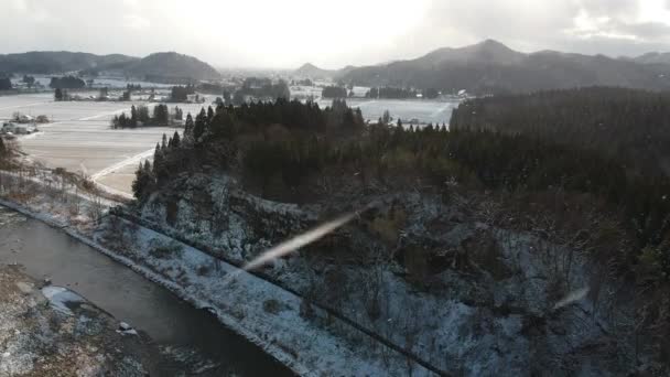 Vista Aerea Del Paesaggio Invernale Giappone — Video Stock