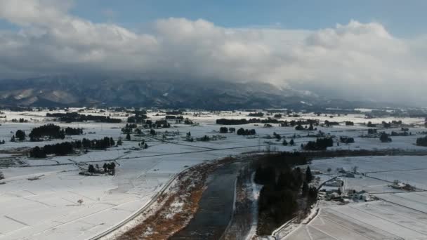 Vista Aérea Del Paisaje Invernal Japón — Vídeos de Stock