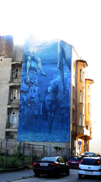 Budapest Hungary 2019 Original Mural People Bottom Style Cubism Located — Stock Photo, Image