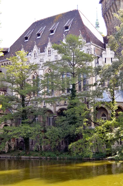 Budapest Hungary 2019 Beautiful Medieval Building Background Pond Green Trees — 스톡 사진