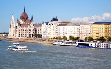 Budapest, Hungary - 09.14.2019: traffic on the Danube River in the area of the city Parliament