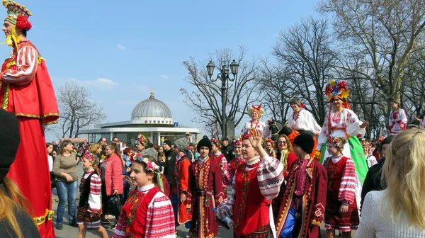 Odessa Ukraine 2019 Des Jeunes Tenue Nationale Ukrainienne Participent Défilé — Photo