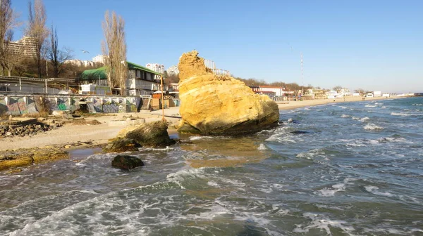 Wellen Des Kalten Meeres Rollen Verlassenen Strand Von Odessa — Stockfoto