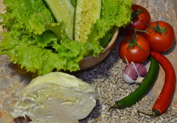 Ингредиенты Вегетарианского Летнего Салата Овощей Крупным Планом Семян Подсолнечника — стоковое фото