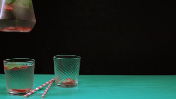 Waiter serving two portions of cold drink — Stock Video