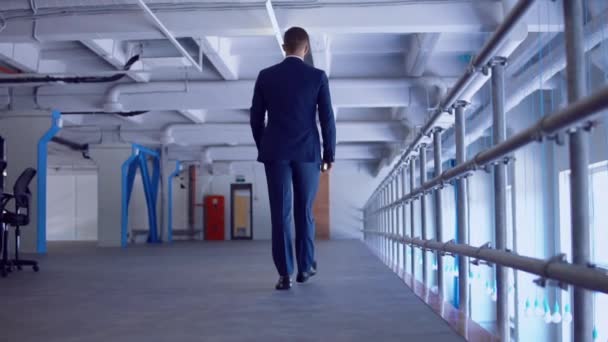 Widok z tyłu biznesmen spaceru w fabryce office — Wideo stockowe