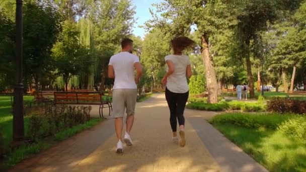 Indietro vista amici jogging all'aperto — Video Stock