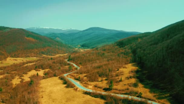 Drone vola sopra la valle della montagna — Video Stock