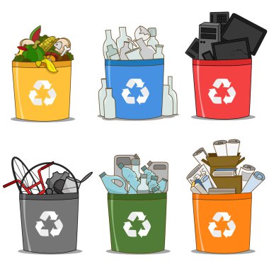 Organik renkli geri dönüşüm, cam, e-atık, kağıt, plastik ve metal. geri dönüşüm kavramı