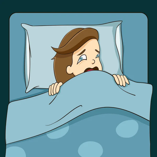 Γρυπνη Γυναίκα Στο Κρεβάτι Φοβισμένη Όλη Την Ώρα — Διανυσματικό Αρχείο