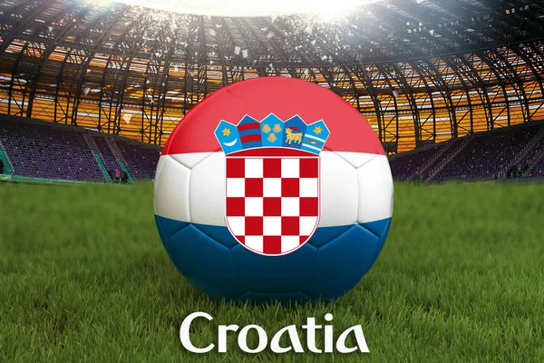 Croatia football team ball on big stadium background. Croatia Team competition concept. Croatia flag on ball team tournament in Russia. Sport competition on green grass background. 3d rendering