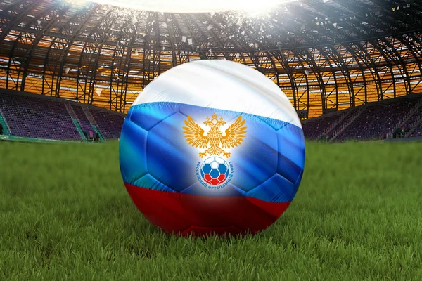 Rusland Voetbal Team Bal Grote Stadion Achtergrond Met Russische Team — Stockfoto