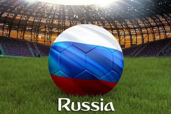 Russischer Mannschaftsball Vor Großem Stadion Hintergrund Russisches Teamwettbewerbskonzept Russland Flagge — Stockfoto