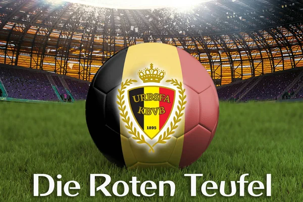 Rode Duivels België Taal Voetbal Team Bal Grote Stadion Achtergrond — Stockfoto