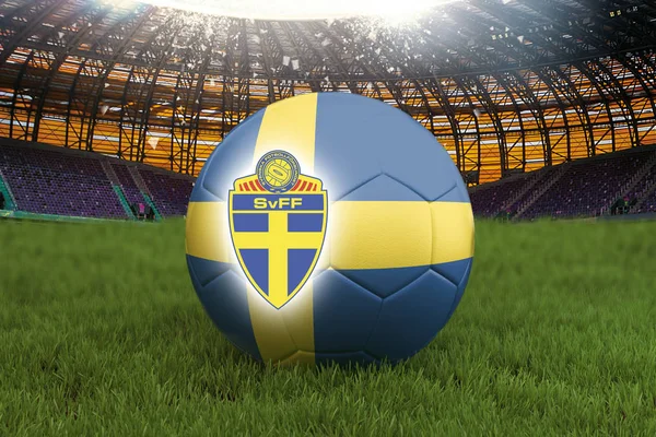 Zweden Voetbal Team Bal Grote Stadion Achtergrond Met Zweden Team — Stockfoto