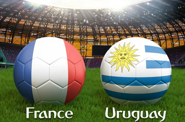 Uruguay Frankrijk Voetbal Team Bal Grote Stadion Achtergrond Uruguay Frankrijk — Stockfoto