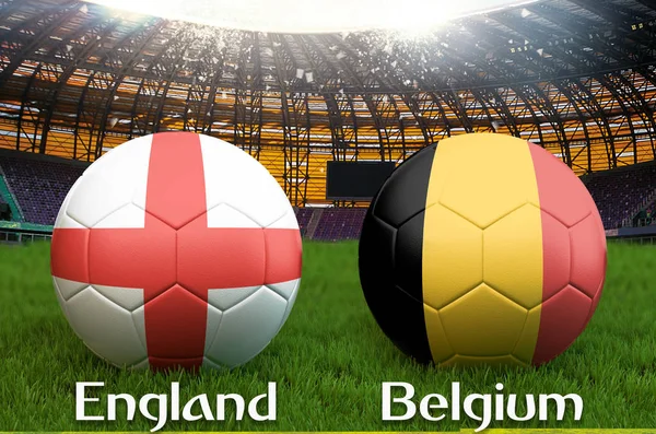 England Belgium Football Team Ball Big Stadium Background England Belgium — Stock Photo, Image