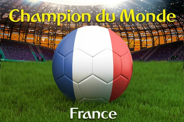 在大球场背景上 Mondiale 在橄榄球队球上的法语冠军 法国队比赛的概念 法国国旗在球队比赛 体育比赛在草 — 图库照片