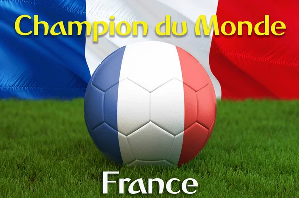 Campeão Mondiale Língua Francesa Bola Time Futebol Fundo Estádio Grande — Fotografia de Stock