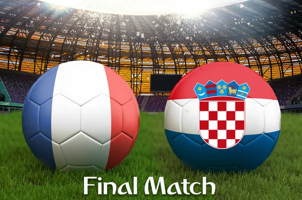 Match Final France Croatie Ballon Par Équipe Football Sur Fond — Photo