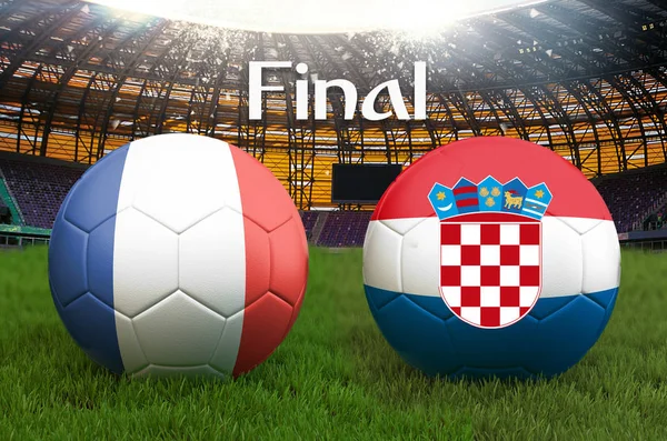 Match Final France Croatie Ballon Par Équipe Football Sur Fond — Photo