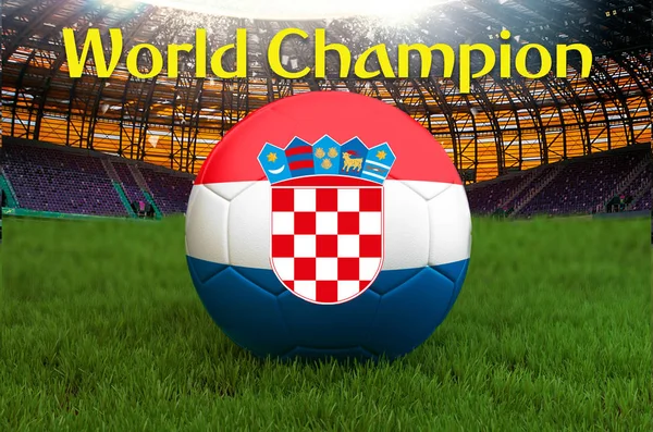 Παγκόσμιοι Πρωταθλητές Στο Κροατικό Ποδόσφαιρο Ομάδα Μπάλα Μεγάλο Γήπεδο Φόντο — Φωτογραφία Αρχείου