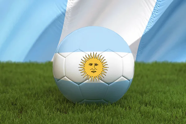 Argentina football team ball on big stadium background. Argentina Team competition concept. Argentina flag on ball team tournament in Russia. Sport competition on green grass background. 3d rendering